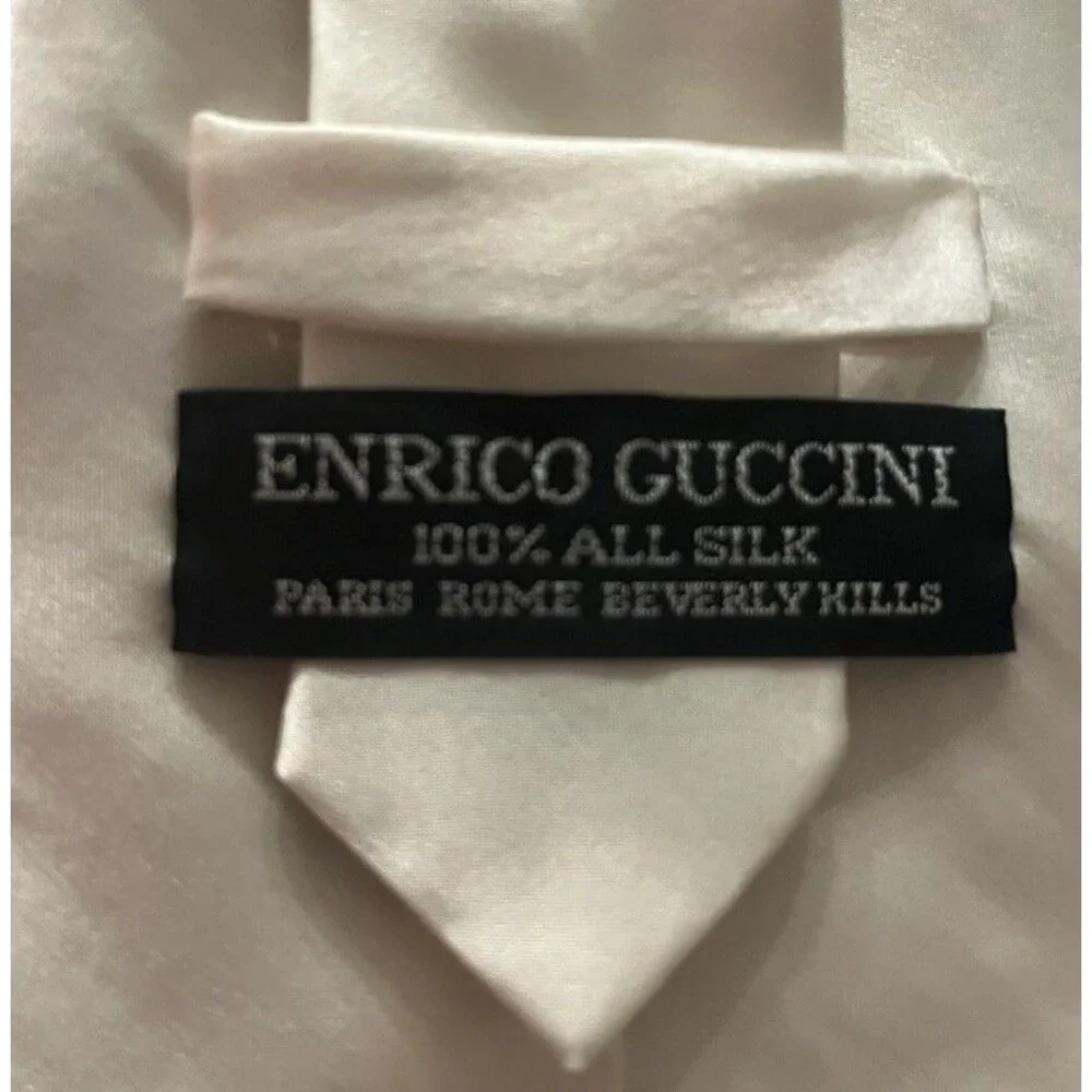 Enrico Guccini Men's 100% Silk Solid Ivory Woven Tie Wedding Formal Buisness